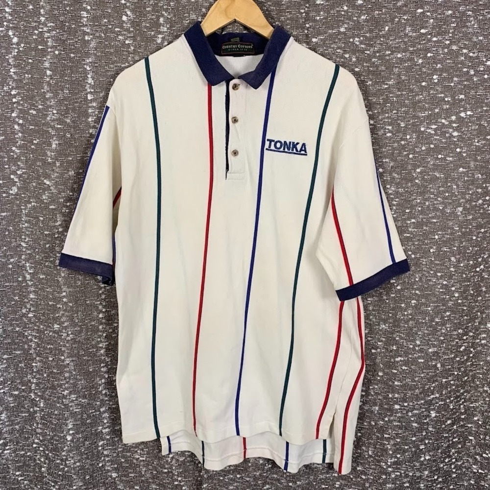 Vintage Country Cottons TONKA Retro Striped Polo Shirt Short Sleeve‎ Men's XL